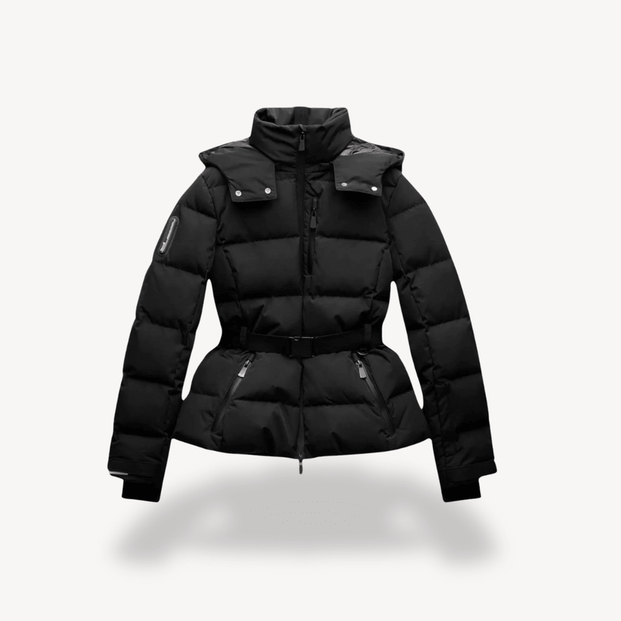Women's Puffer Jacket Hooded Cropped Belted