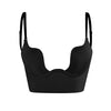 Black seamless push-up bra with deep U-neckline, flat lay