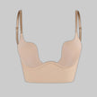 Beige seamless push-up bra with deep U-neckline, flat lay