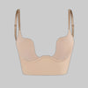 Beige seamless push-up bra with deep U-neckline, flat lay