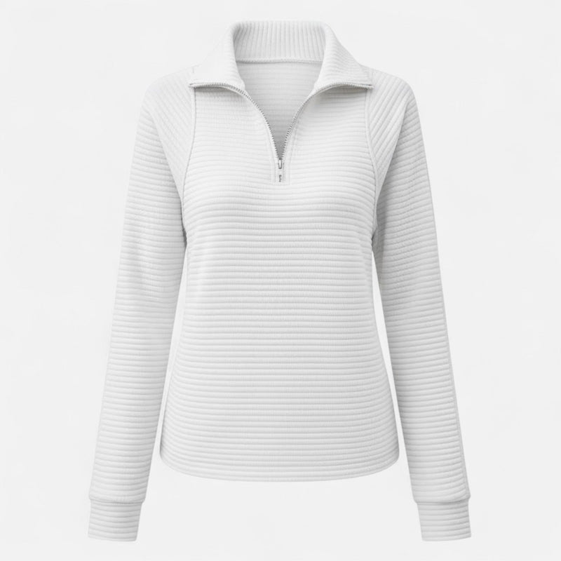 Women's Quarter Zip Sweater Collared Fitted – White