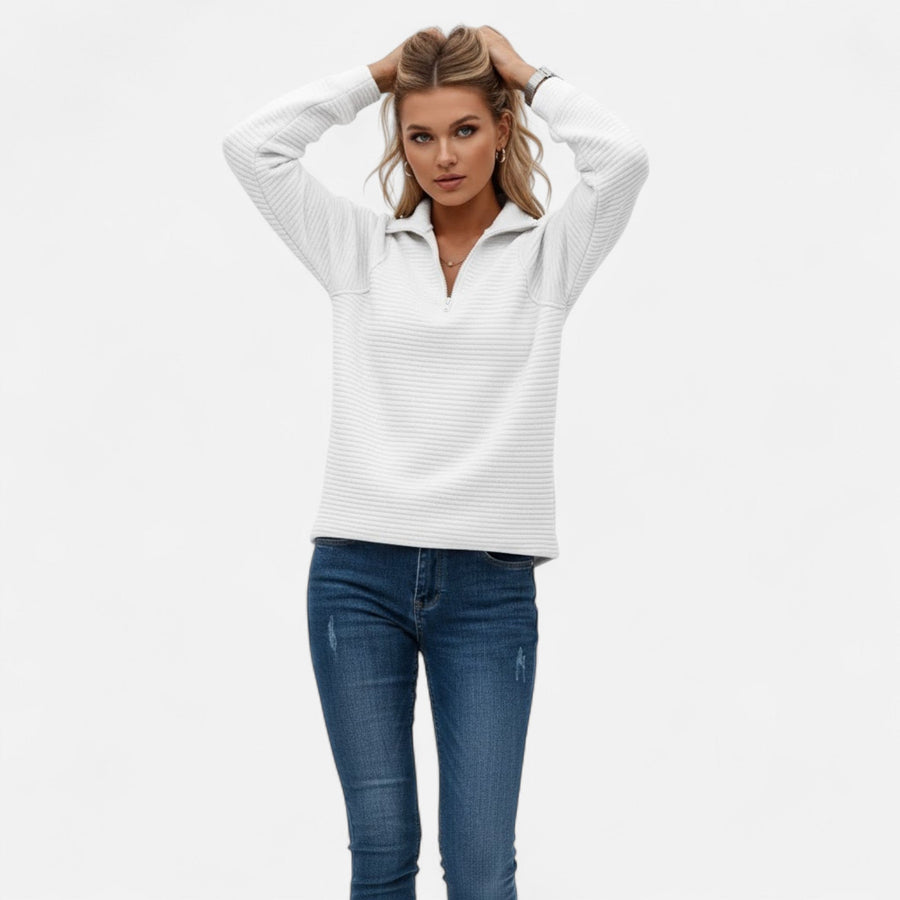 Women's Quarter Zip Sweater Collared Fitted