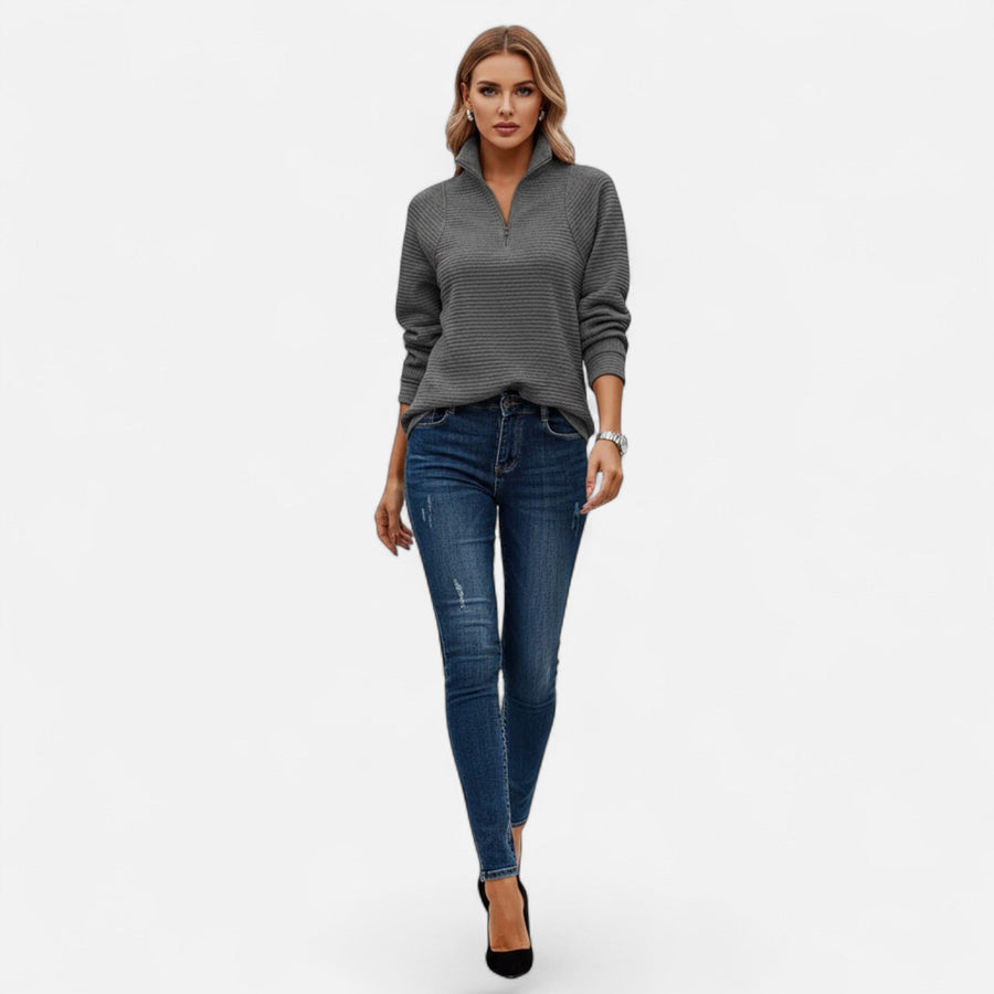 Women's Quarter Zip Sweater Collared Fitted