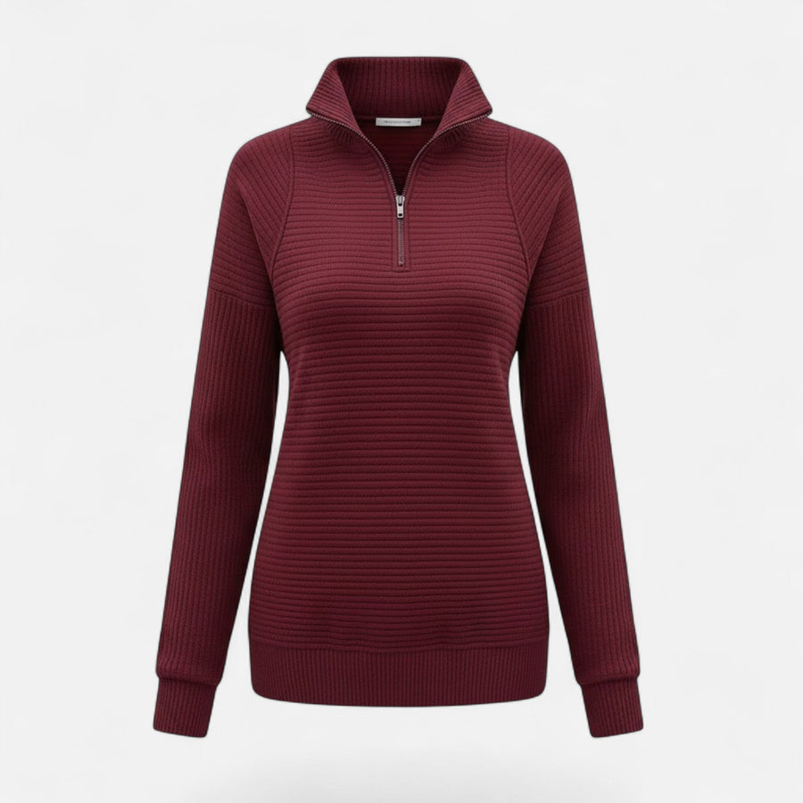 Women's Quarter Zip Sweater Collared Fitted