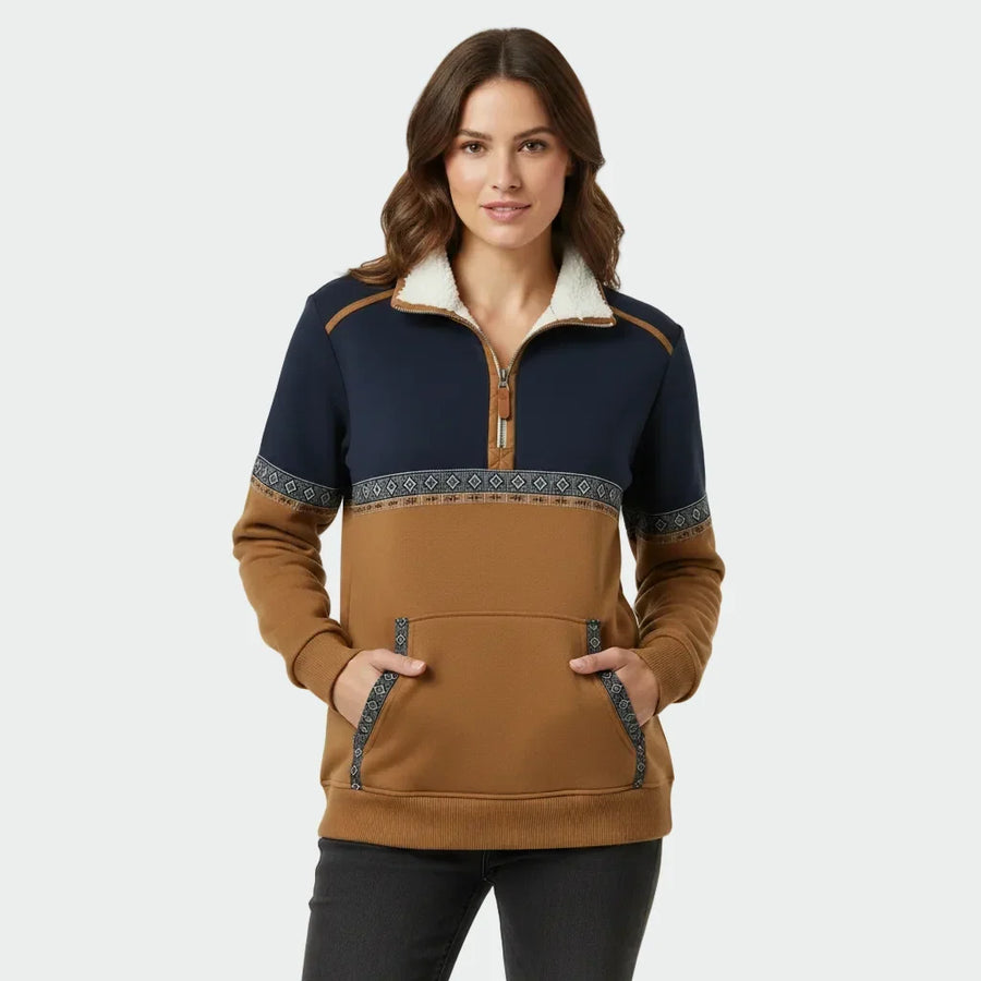 Women's Quarter Zip Sweatshirt Color Block Pocket