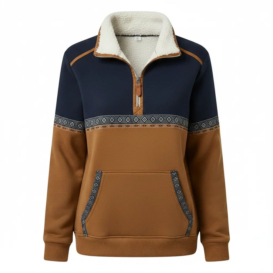 Women's Quarter Zip Sweatshirt Color Block Pocket
