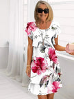 Women's Ruffled Floral Dress Midi in White Floral
