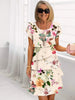 Women's Ruffled Floral Dress Midi in Beige Floral