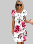 Women's Ruffled Floral Dress Midi in White Floral