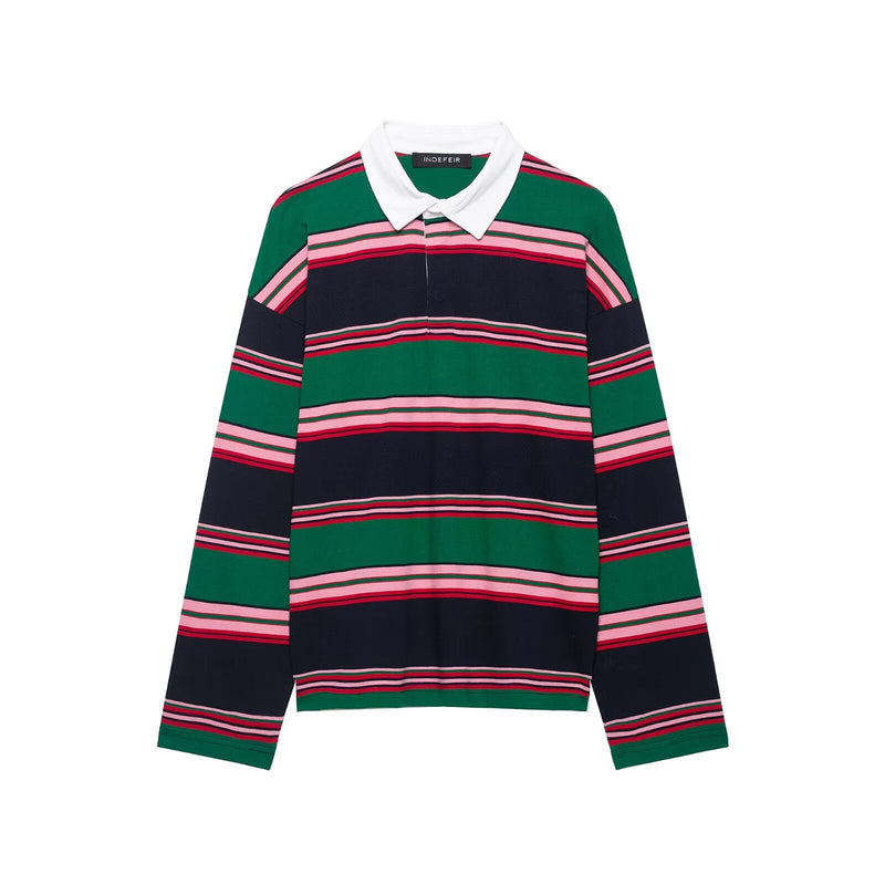 Women's Rugby Shirt Oversized Striped Polo – Green Striped