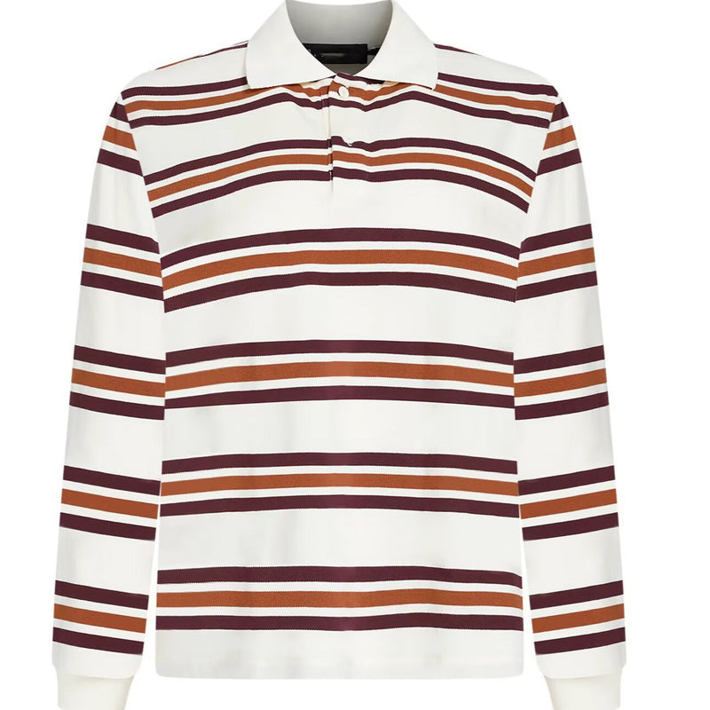 Women's Rugby Shirt Oversized Striped Polo Collar – White