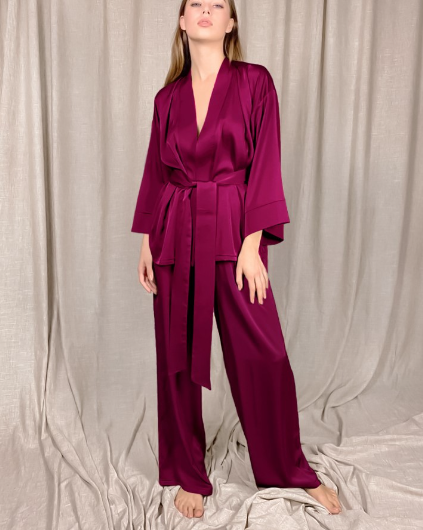 Women's Satin Pajama Set Notched Collar