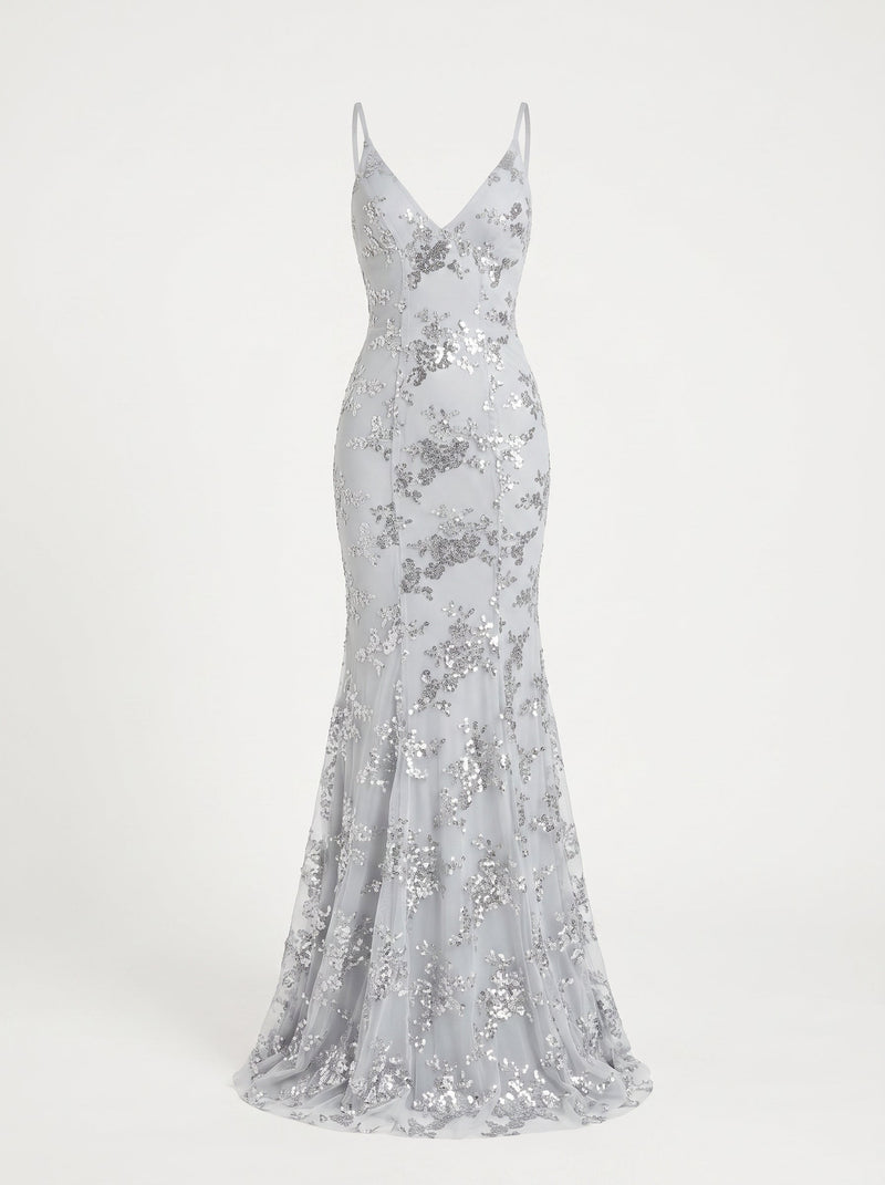 Women's Sequin Evening Gown Mermaid Floor Length – Light Gray