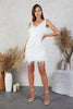 Women's Sequin Fringe Party Dress Mini in White - Full front view with pampas grass