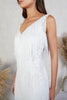 Women's Sequin Fringe Party Dress Mini in White - Close-up of sequin and fringe detailing