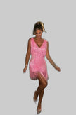 Women's Sequin Fringe Party Dress Mini in Pink - Front view