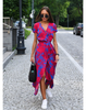 Women's Short Sleeve Wrap Dress Maxi in Red & Blue floral print – front view