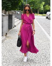 Women's Short Sleeve Wrap Dress Maxi in Purple Polka Dot print – front view