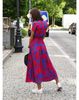 Women's Short Sleeve Wrap Dress Maxi in Red & Blue floral print – back view