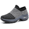 Gray knit slip-on sneaker with chunky platform sole