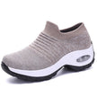 Khaki knit slip-on sneaker with chunky platform sole