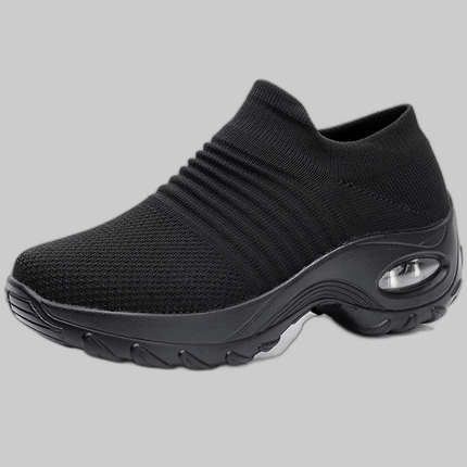 Black knit slip-on sneaker with chunky platform sole