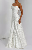 Women's Spaghetti Strap Wedding Dress Maxi in White - back view