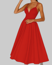 Woman wearing a red V-neck midi dress with spaghetti straps