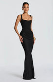 Women's Square Neck Evening Dress Maxi in Black