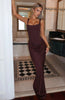 Women's Square Neck Evening Dress Maxi in Brown - lifestyle