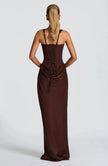 Women's Square Neck Evening Dress Maxi in Brown - back view