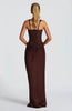 Women's Square Neck Evening Dress Maxi in Brown - back view