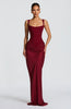 Women's Square Neck Evening Dress Maxi in Burgundy - studio