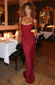 Women's Square Neck Evening Dress Maxi in Burgundy