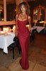 Women's Square Neck Evening Dress Maxi in Burgundy