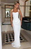 Women's Square Neck Evening Dress Maxi in White - studio