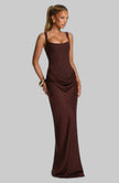 Women's Square Neck Evening Dress Maxi in Brown