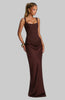 Women's Square Neck Evening Dress Maxi in Brown