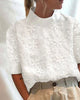 Women's Stand Collar Blouse Embroidered in White