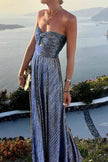 Women's Strapless Shimmering Evening Maxi Dress in Blue - detail view