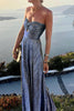Women's Strapless Shimmering Evening Maxi Dress in Blue - detail view