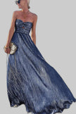 Women's Strapless Shimmering Evening Maxi Dress in Blue