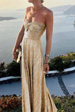 Women's Strapless Shimmering Evening Maxi Dress in Gold - bodice detail