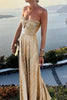 Women's Strapless Shimmering Evening Maxi Dress in Gold - bodice detail