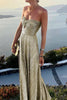 Women's Strapless Shimmering Evening Maxi Dress in Gold