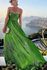 Women's Strapless Shimmering Evening Maxi Dress in Green - full length