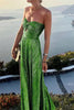 Women's Strapless Shimmering Evening Maxi Dress in Green