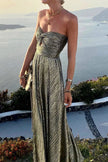 Women's Strapless Shimmering Evening Maxi Dress in Olive