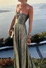Women's Strapless Shimmering Evening Maxi Dress in Olive
