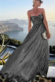 Women's Strapless Shimmering Evening Maxi Dress in Silver - full length